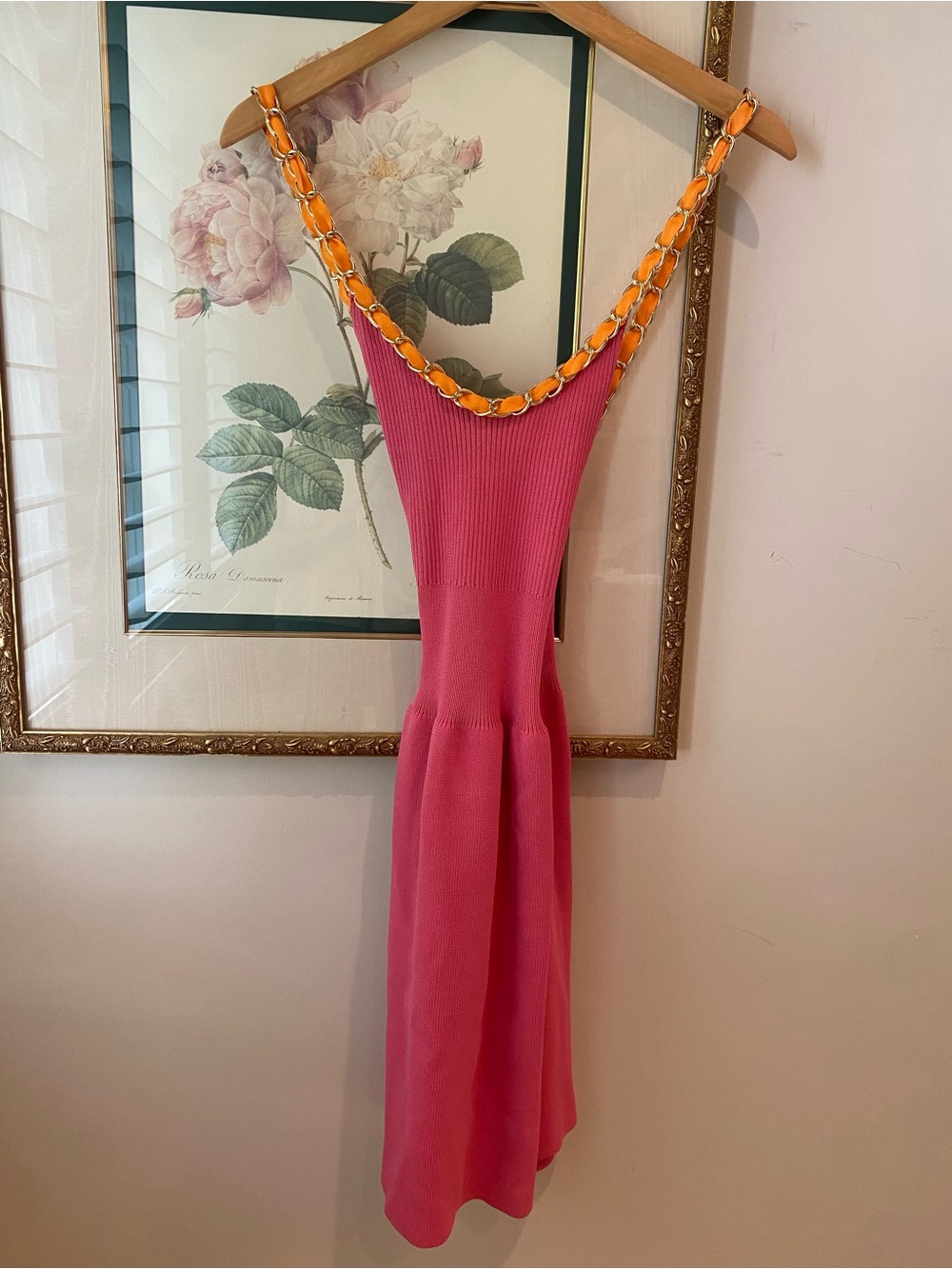 Zara Pink Midi Dress with Orange Chain-Trim